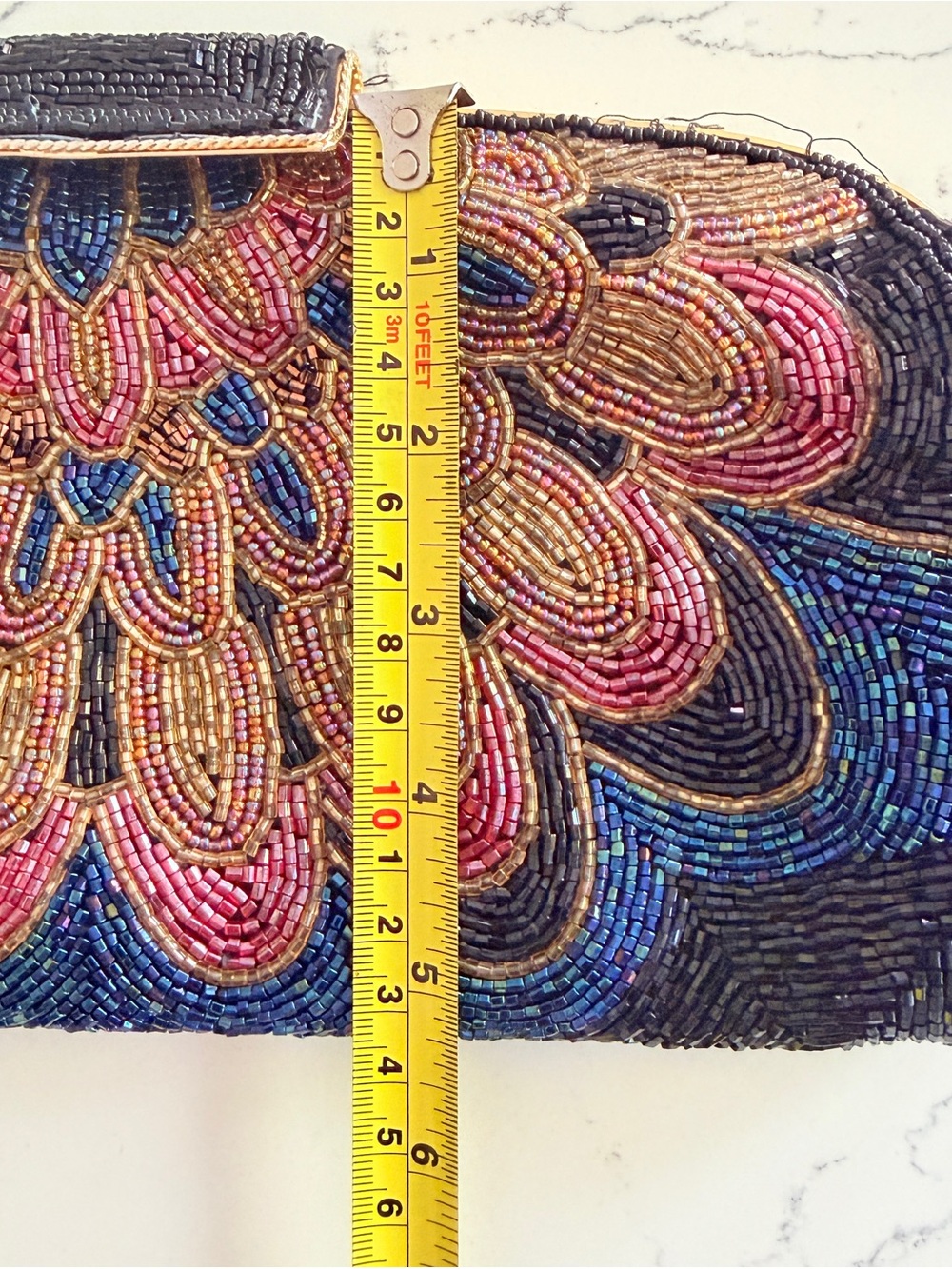 Vintage Beaded Peacock Evening Clutch Purse Art Deco Floral Bag Black Pink Gold - Picture 9 of 9